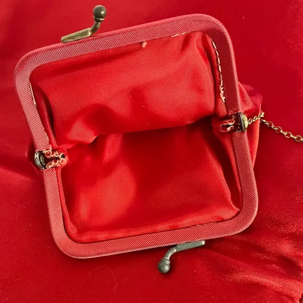 1960s Morris Moskowitz MM Vintage Red Velvet Bow Clutch w/ Kisslock Coin Purse